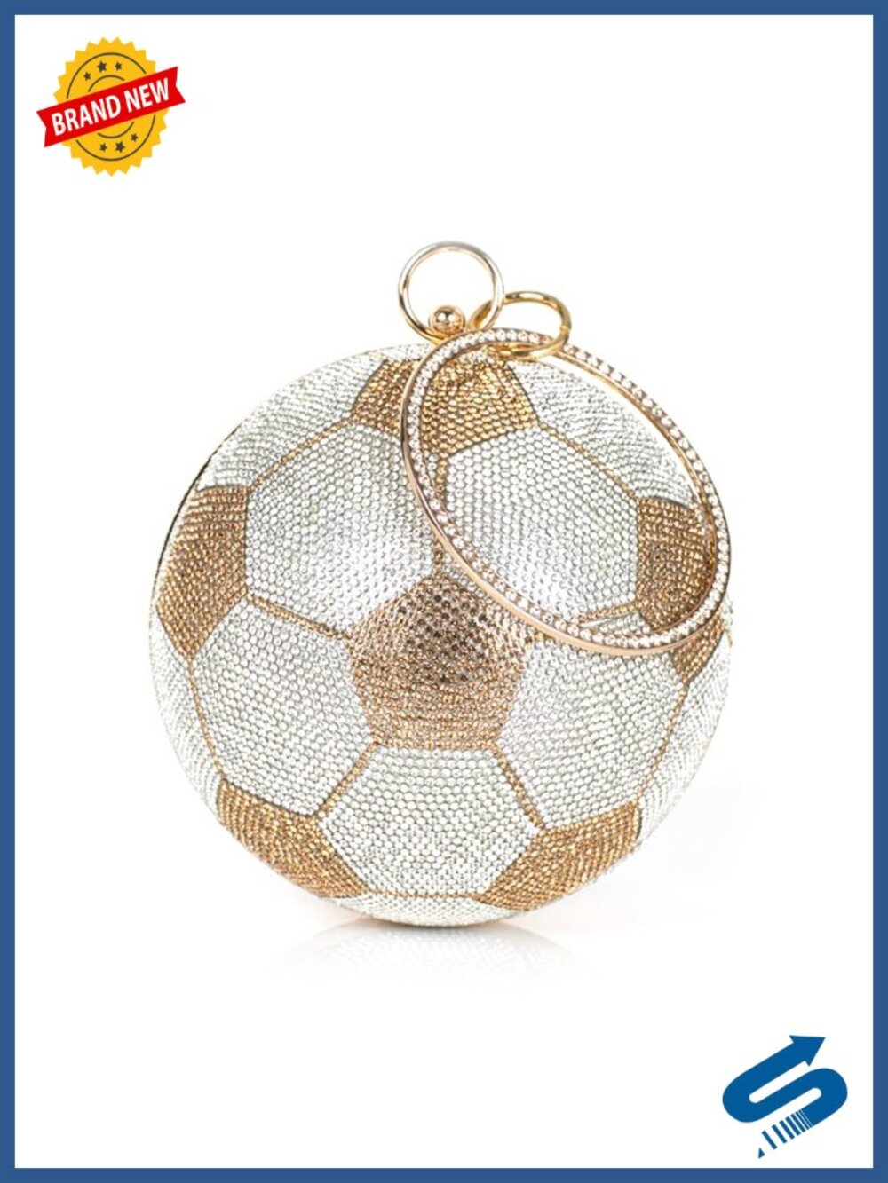 Rhinestone Soccer Ball Clutch Evening Bag with Chain Strap